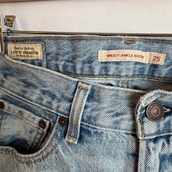 Levi's Premium Middy Ankle Bootcut Jeans Light Wash 100% Cotton Blue Denim Sz 25 - Picture 3 of 14